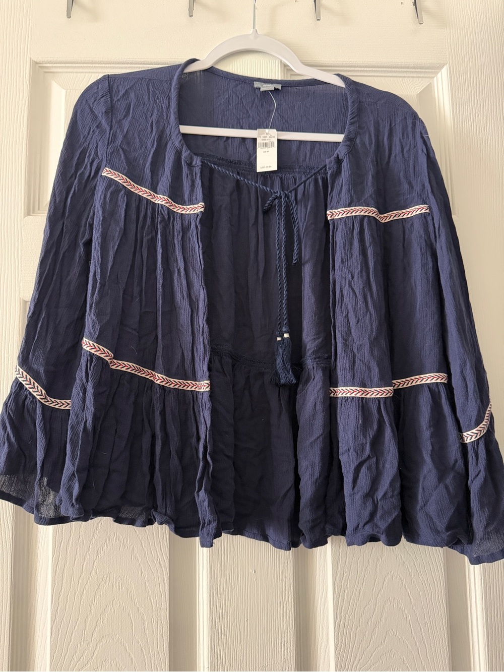 Aerie NWT Navy Boho Bell Sleeve Tassel Top Medium